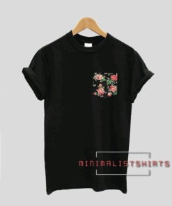 Real Stitched Red & Black Vintage Rose Floral Print Pocket Tee Shirt