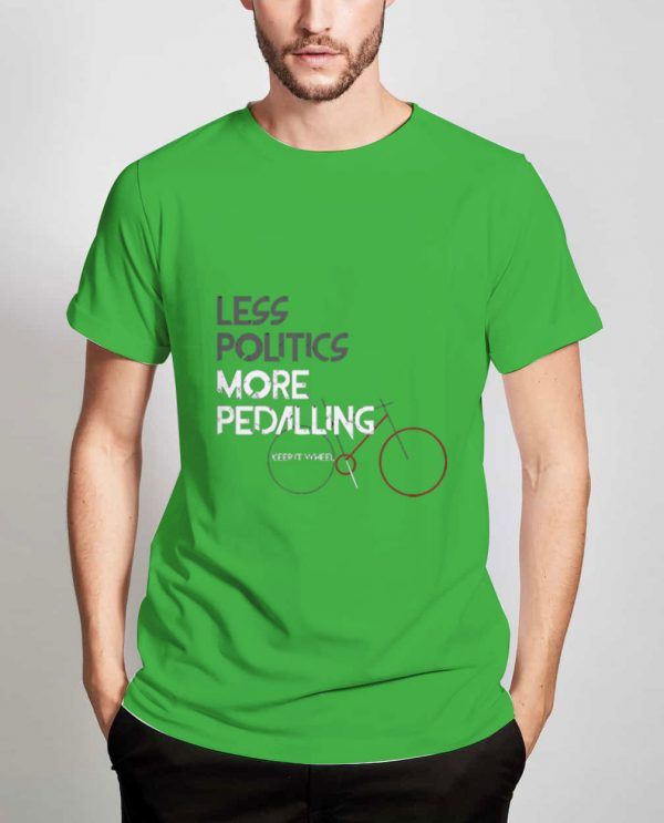 Less-Politics-More-Pedalling-Green-T-Shirt